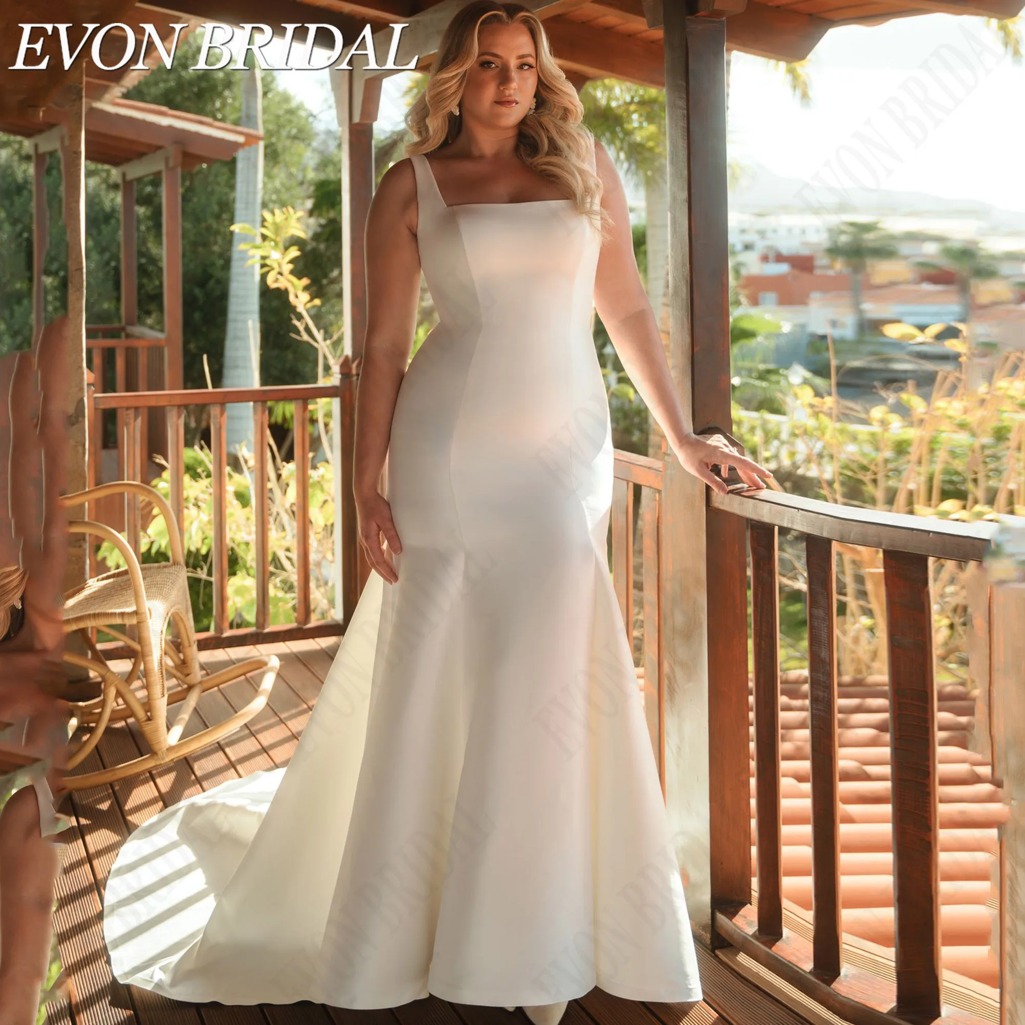 EVON BRIDAL Classic Mermaid Satin Customized Bride Dress Plus Size Spaghetti Strap Wedding Gown Backless Bridal Dresses