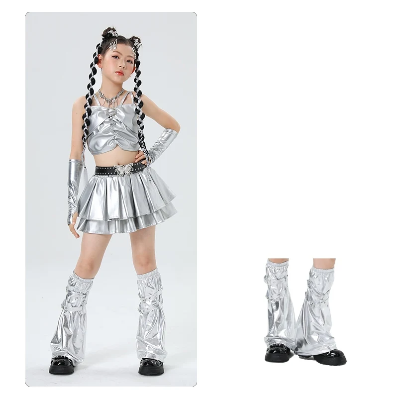 Accessoires de danse Jazz pour enfants, couvre-jambes en argent brillant, vêtements de spectacle de danse Hip Hop, couvre-bottes de danse de rue