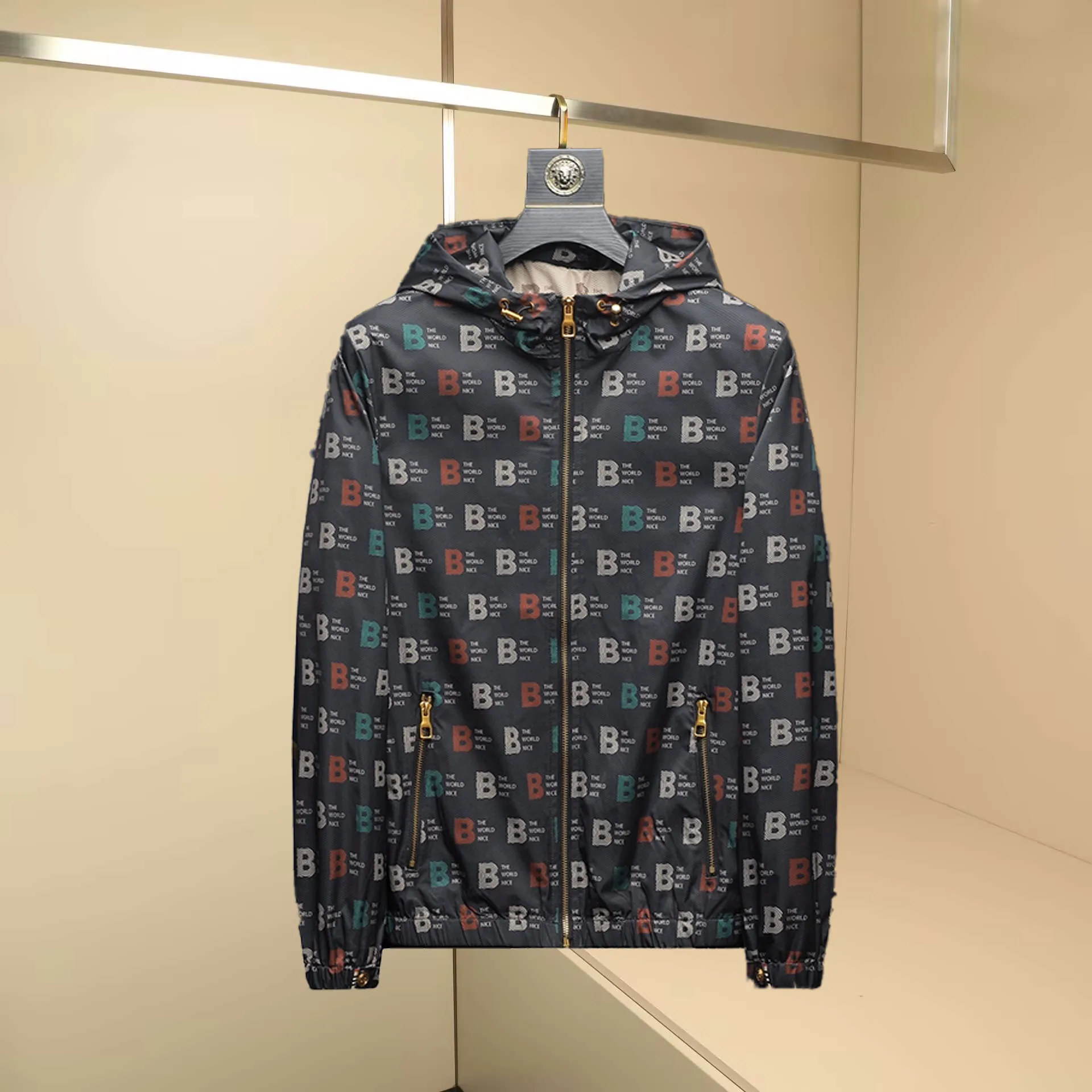 

Faionable Printed Letter Hooded Jaet Men's Slim Fit Large Size Personalized Outerwear Sli Zipper irt Autumn Winter