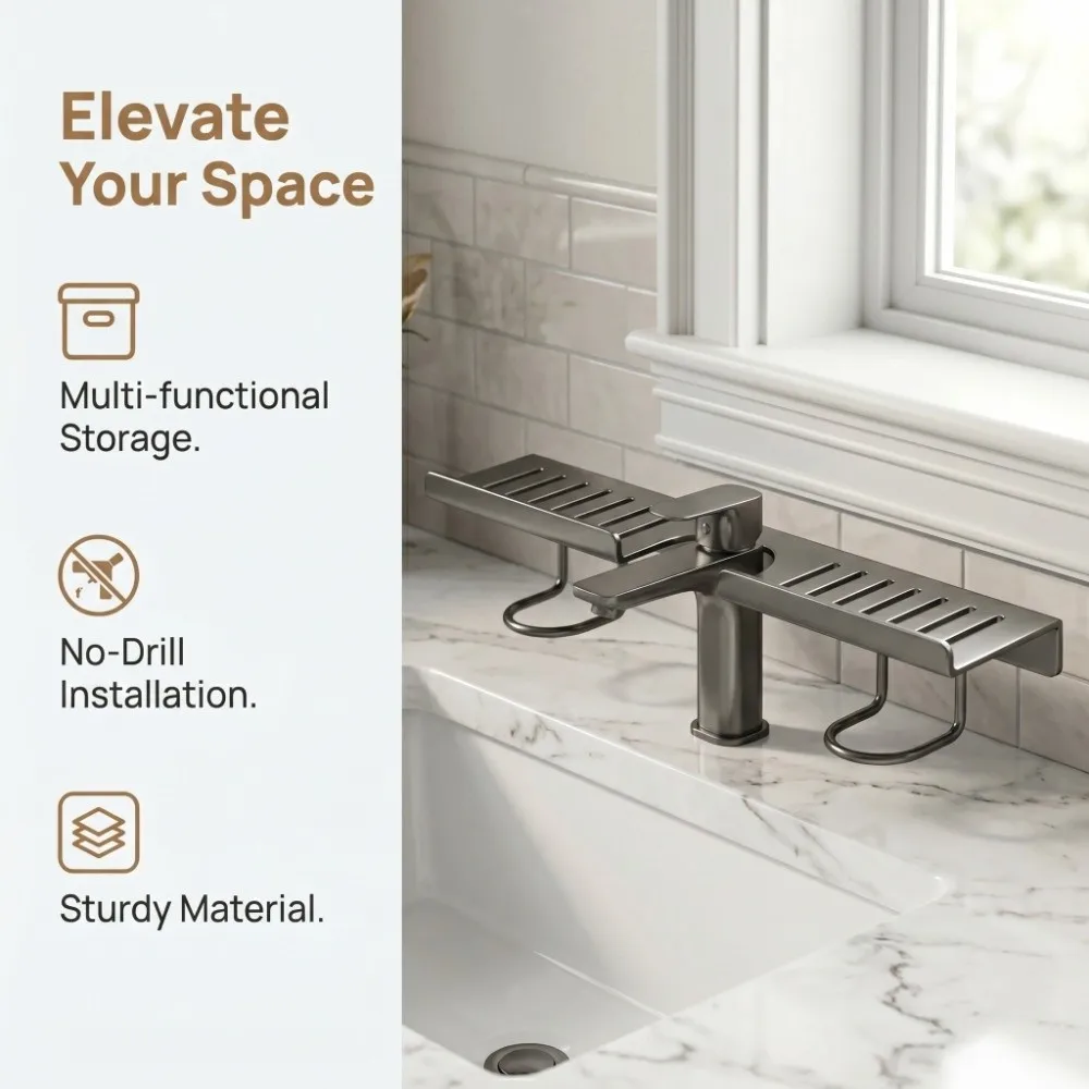 

Mesh Bathroom Storage Rack Universal Water Drainage Faucet Storage Shelf Simple No-Drill Bathroom Organizer Washstand Storage