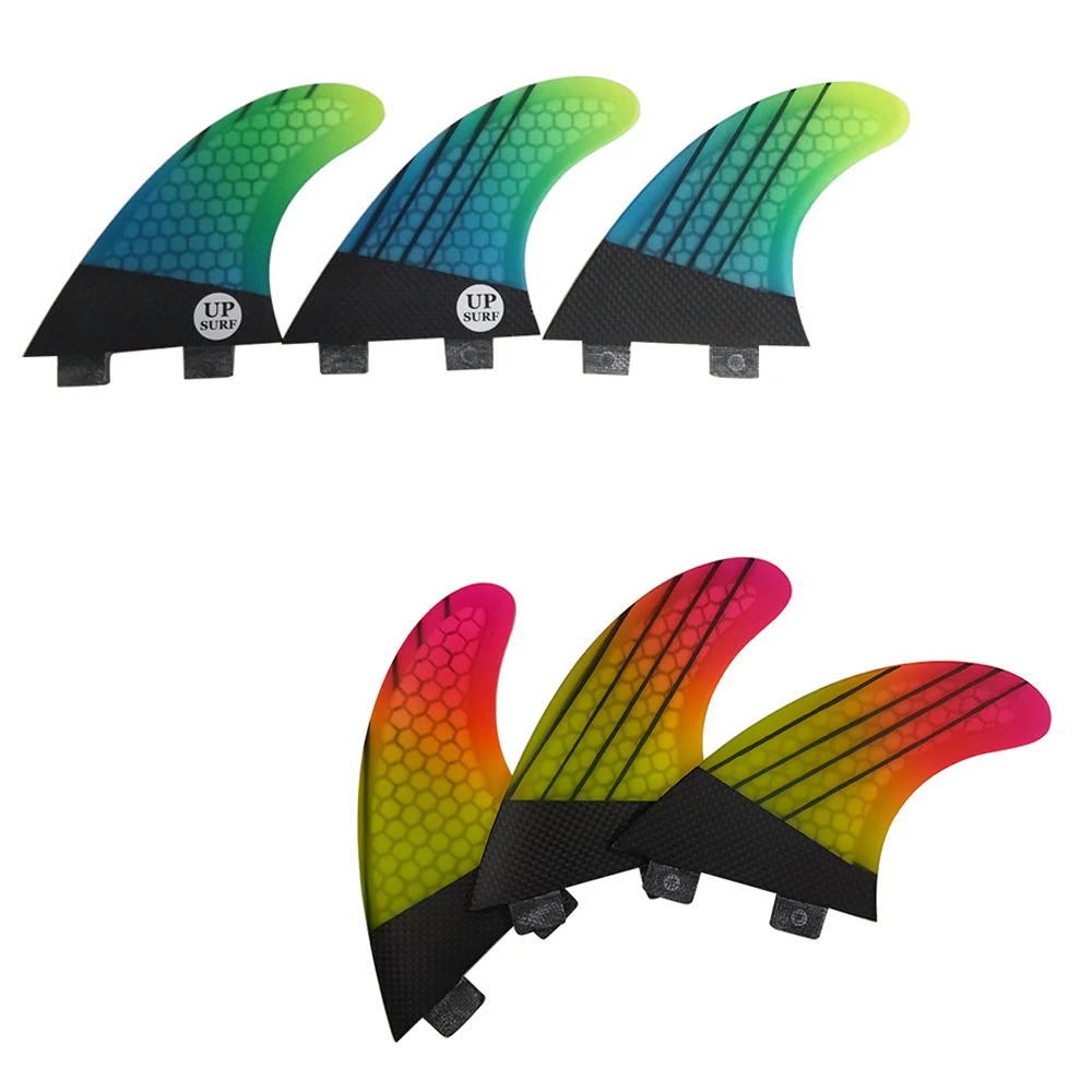 

Gradient Color UPSURF FCS Medium Surfboard Fins 3 pcs/set Carbon Fiber Honeycomb Double Tabs G5 Short Board Fin Surf Accessories