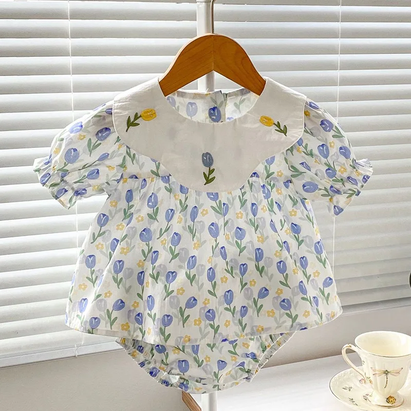 

2024 New Summer Toddler Baby Girl Clothes Set Short Sleeved Cotton Printed Shirt+PP Shorts 0-3Yrs Children Clothing Suit