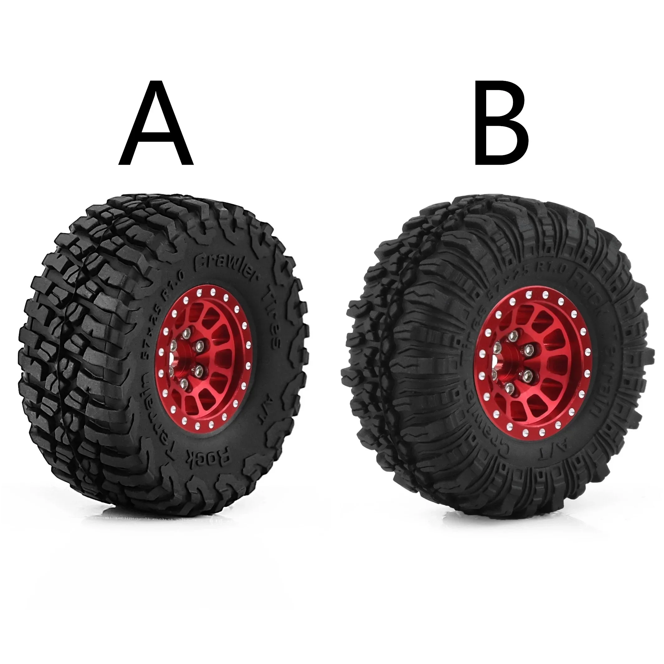 4pcs 57mm Metal 1.0" Beadlock Wheel Rim Rubber Tire Set for 1/18 1/24 RC Crawler Axial SCX24 AX24 TRX4M FCX24 Upgrade Parts