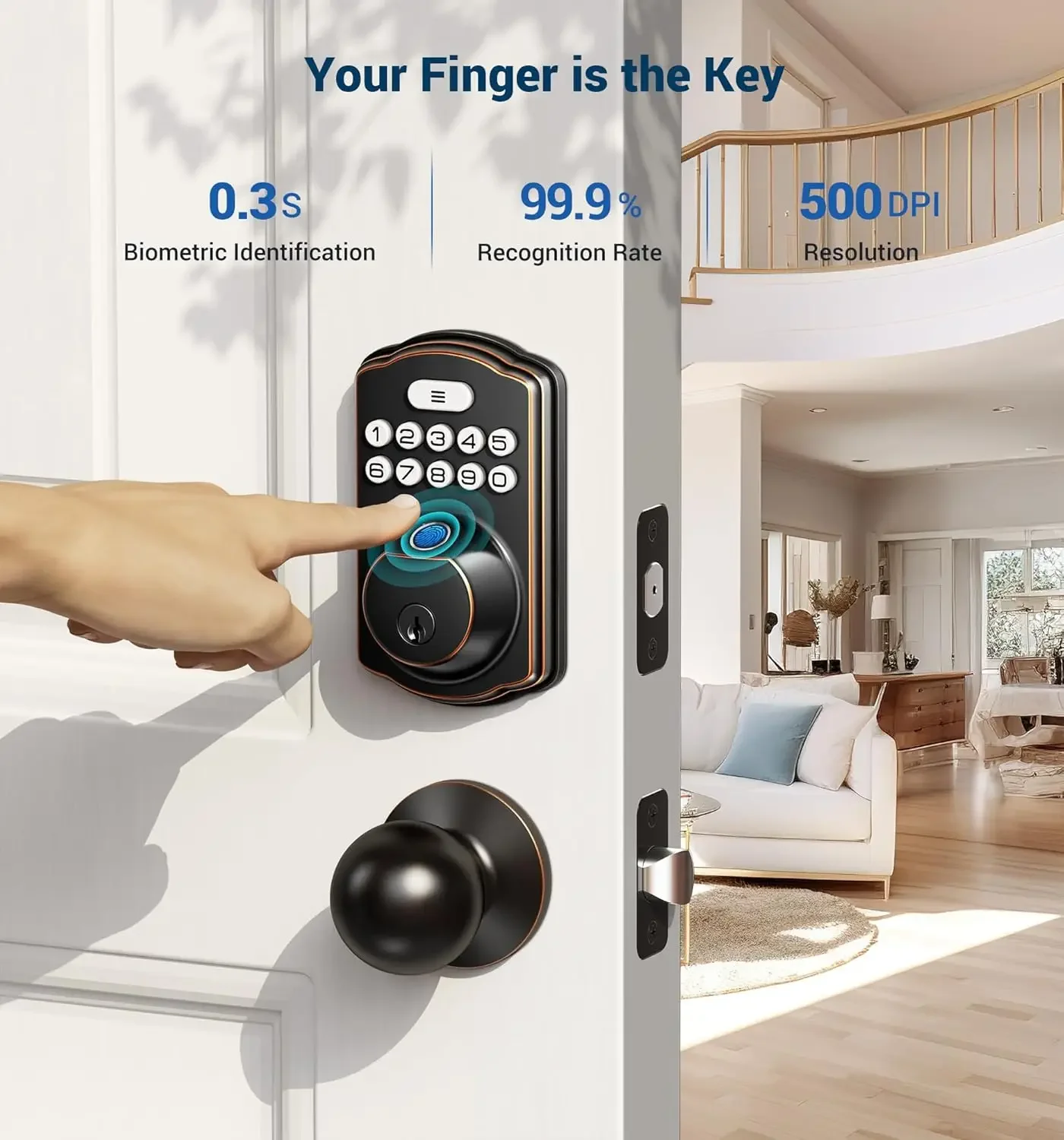 Fingerprint Door Lock with 2 Door Knobs - Keyless Entry Door Lock with Handle, Electronic Keypad Deadbolt,  Auto Lock