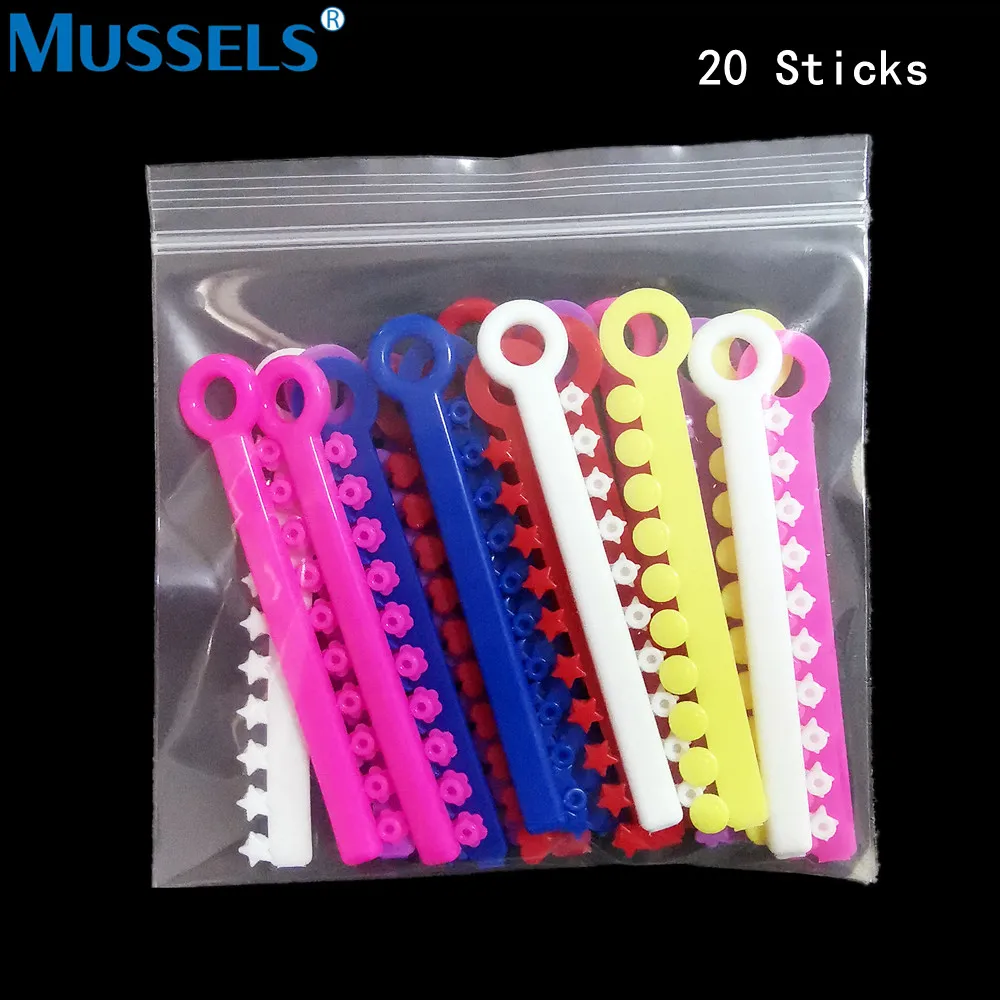 20 Sticks Dental Ligature Ties Orthodontic Elastic Bands Ring Cartoon Star Heart Flower Smiley for Dentistry Archwires Tool