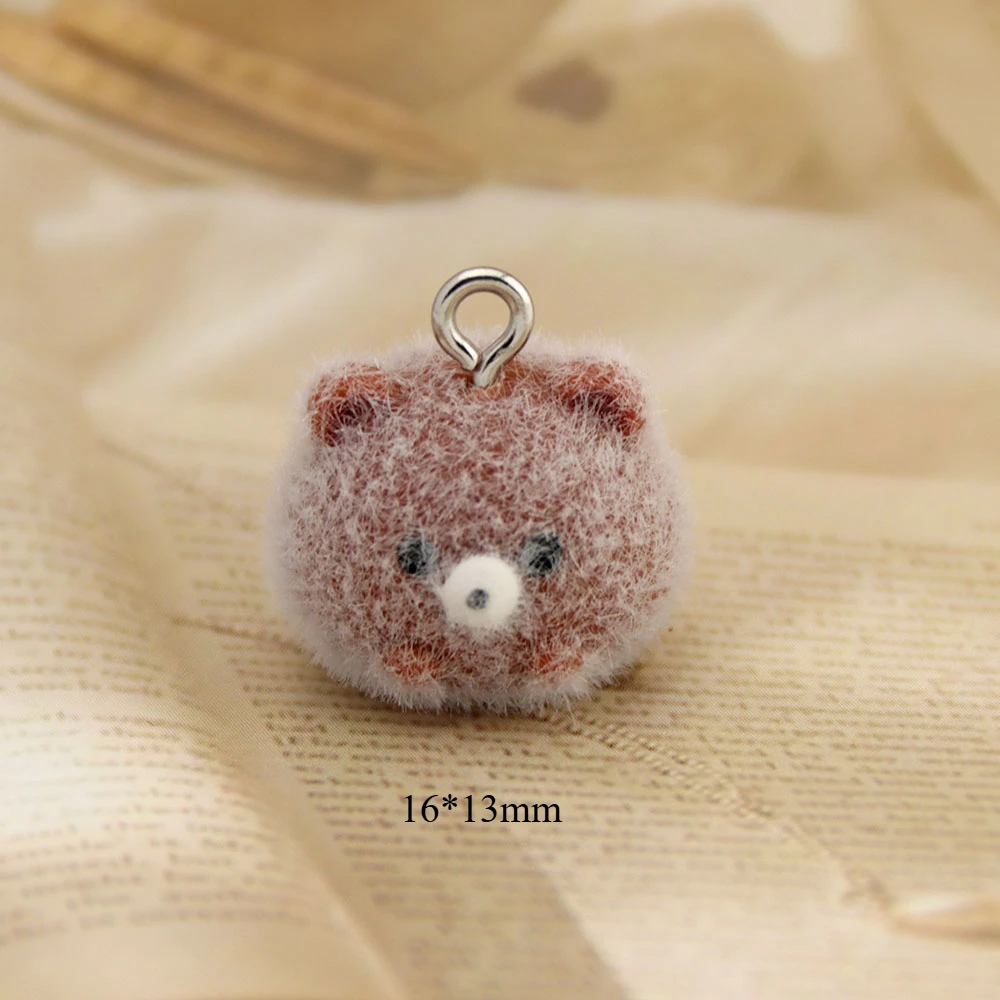 20Pcs 3D Flocking Cute Bear Resin Charms Plush Cartoon Animal Pendant For Earrings Phone Bags Keychains Diy Jewelry Make