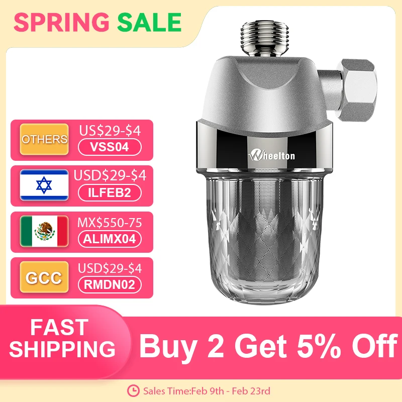  WHEELTON FOF Scale Inhibition Vorfilter Wasserenthärterfilter Anti-Kalk- und Hartwasser für Warmwasserbereiter-Duschfilter