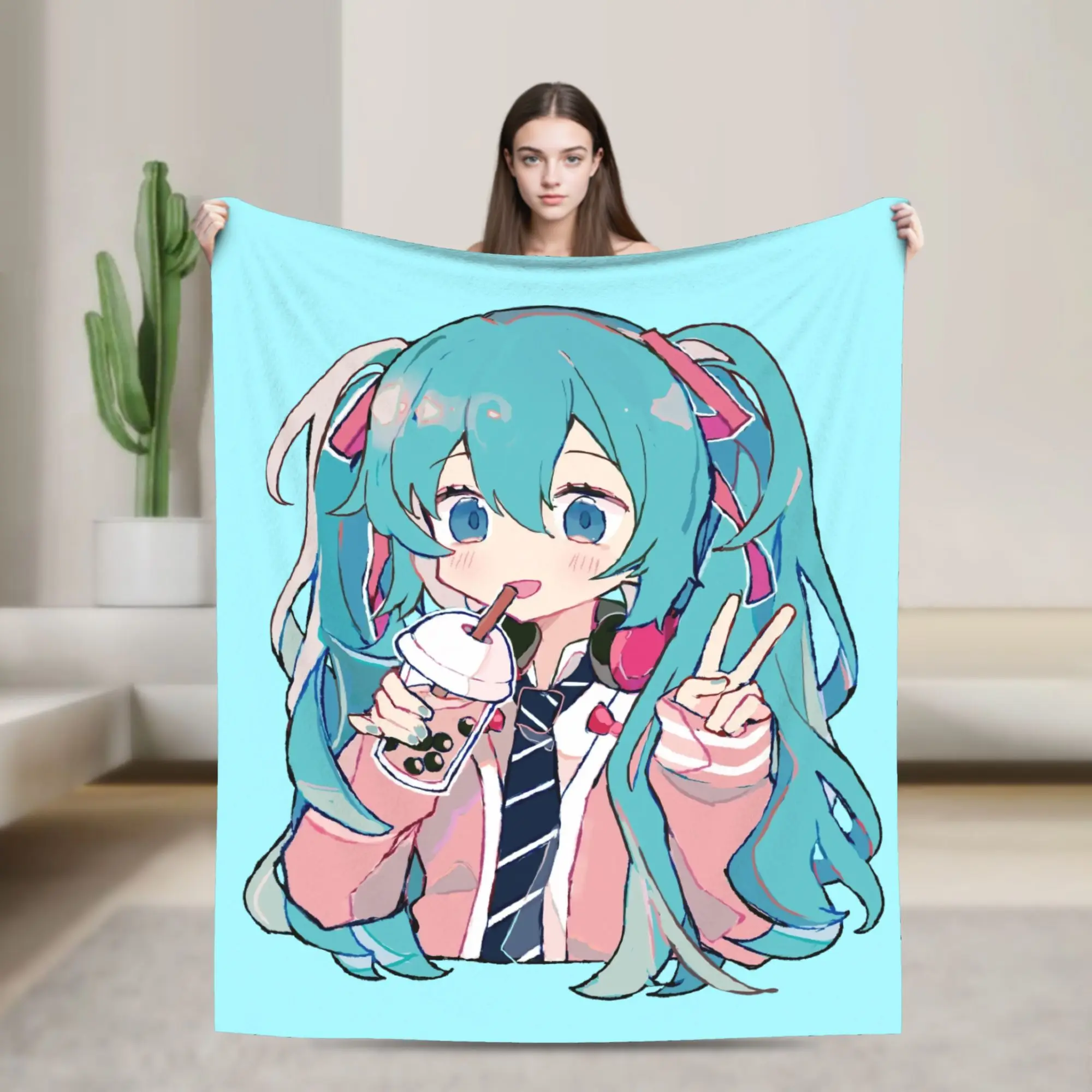 ボバティー-vocaloid-ウールブランケット-初音ミク-カスタムスローブランケット-ホーム用-125-100cm-ベッドスプレッド