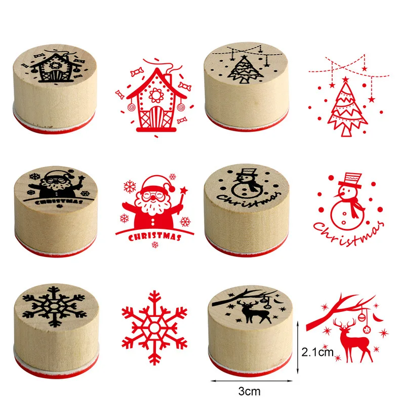 6 sztuk zestaw Xmas znaczki święty mikołaj Snowflake Deer wesołych świąt drewniane pieczątka DIY rzemiosło na świąteczne dekoracje Navidad