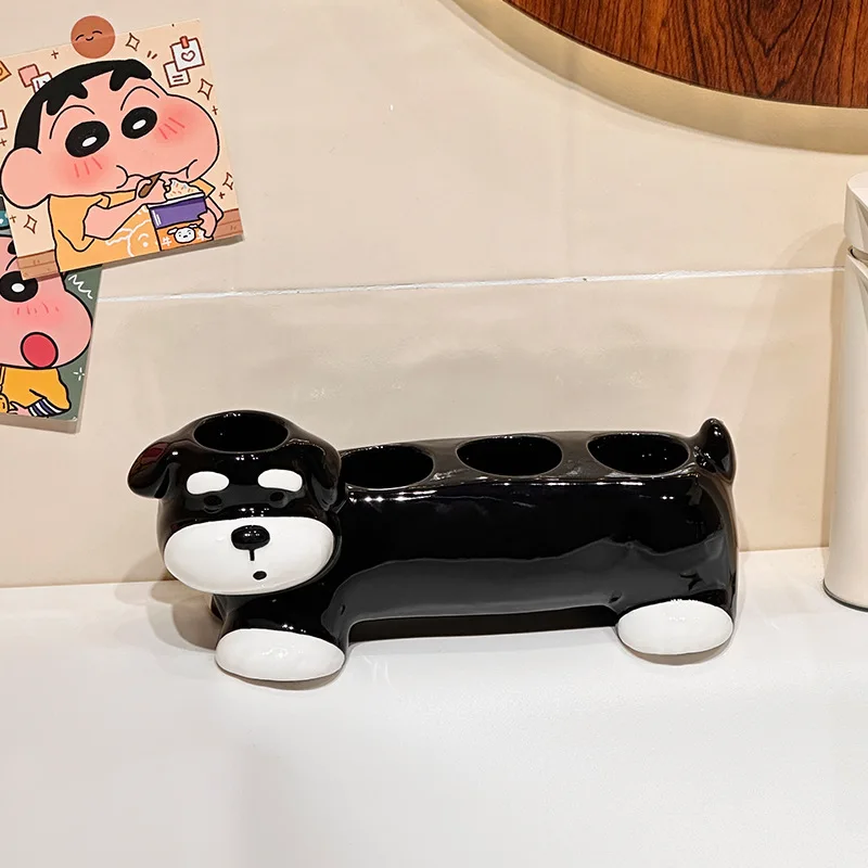 

Nordic Dog Shape Ceramic Toothbrush Holder Ornaments Bedroom Bathroom Multi-hole Washstand Toothbrush Storage Rack Decoration