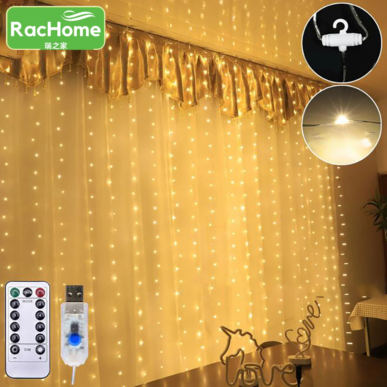 

LED Christmas Fairy String Lights Remote Control USB New Year Garland Curtain Lamp Holiday Decoration For Home Window#g30