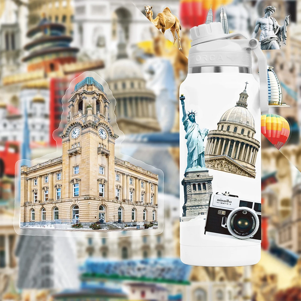 

10/30/50pcs Transparent World Famous Landmark Building Stickers Cartoon City Travel Decals Suitcase Bike Laptop Cool Sticker Toy