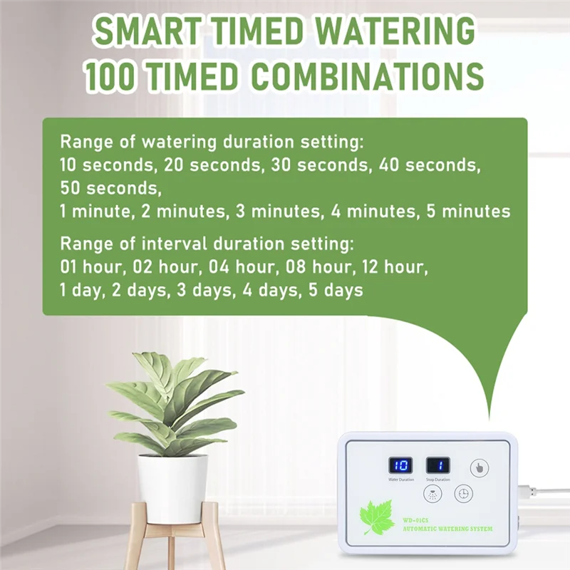 A88E-Automatic Watering System Timeable Plant Waterer Built-In Self-Priming Pump Smart Timed Watering Timer 2M 16 Potted