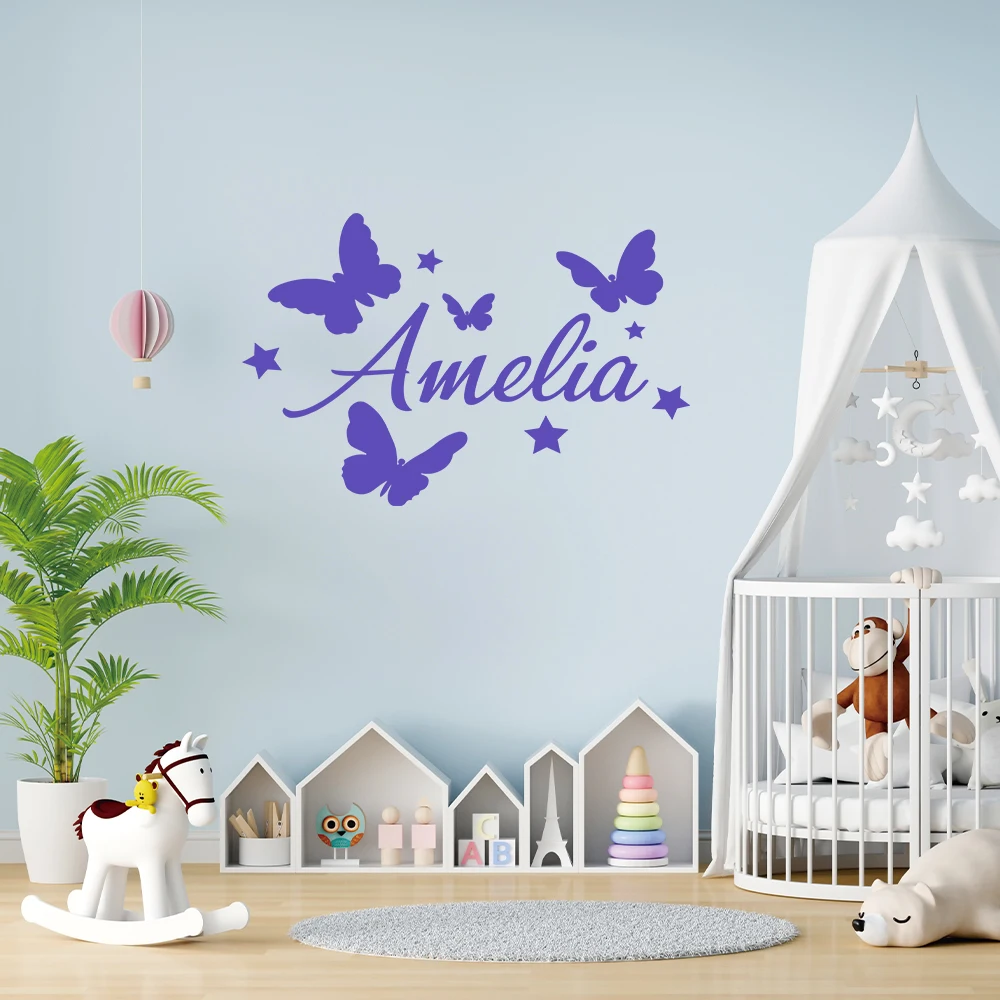 1pc Fun Personalize Custom Name Butterfly Wall Stickers Personalized Creative Living Room Bedroom Decoration Accessories Murals
