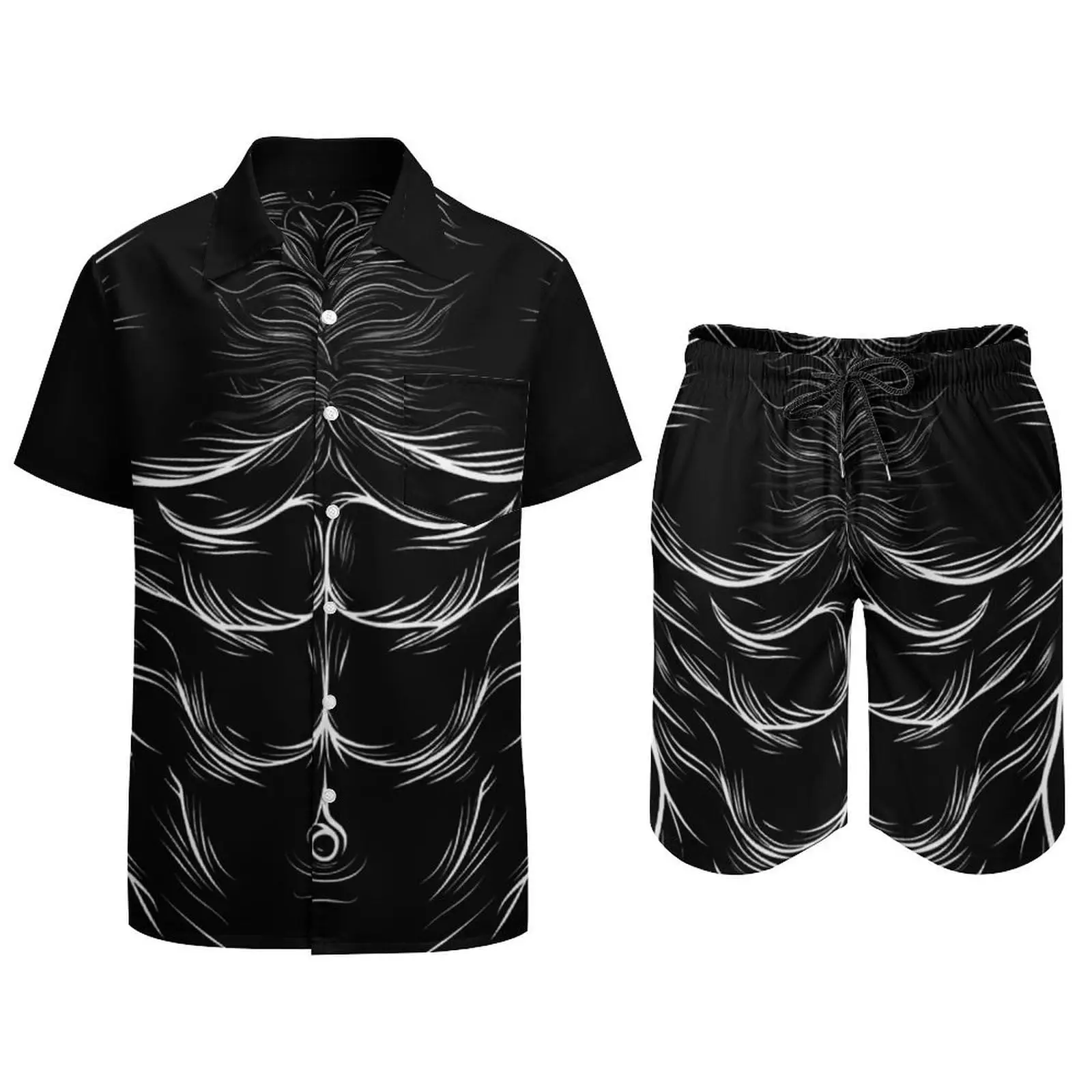 

Casual Shirts And Daily Summer Beach shorts, short-sleeved Shorts Sets With men's Pectoral Muscle Patterns