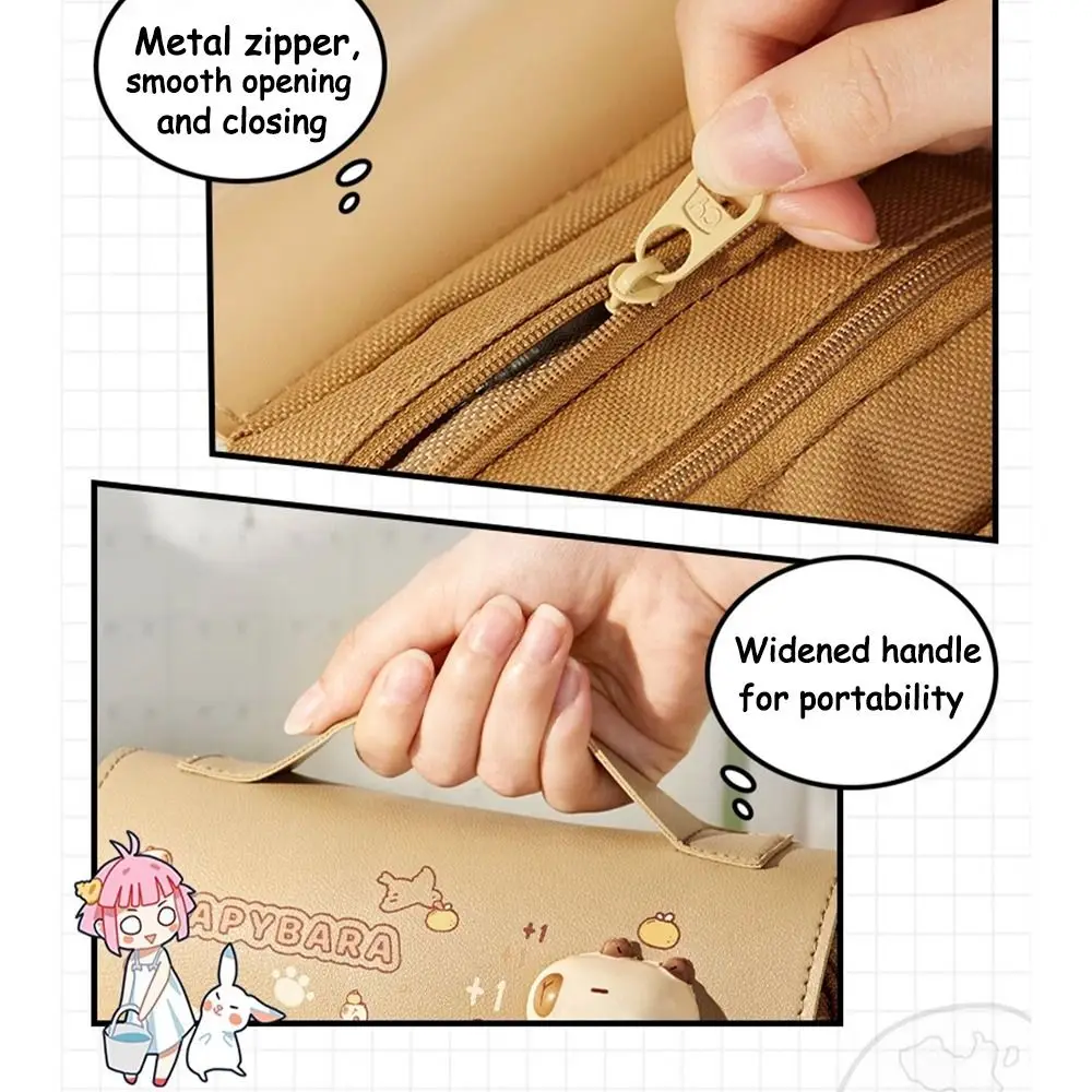 Cute Capybara Decompression Pen Bag 3-layer Multifunctional Stationery Organizer Large Capacity Pen Box Students