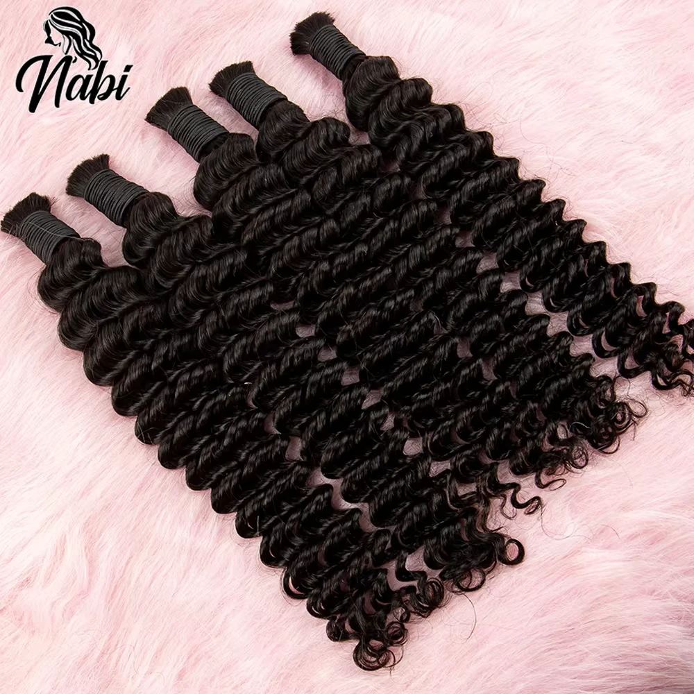 NABI paquets de cheveux humains pour tressage vague profonde Extension de cheveux vierges tresses de couleur naturelle sans trame Extensions de cheveux en vrac