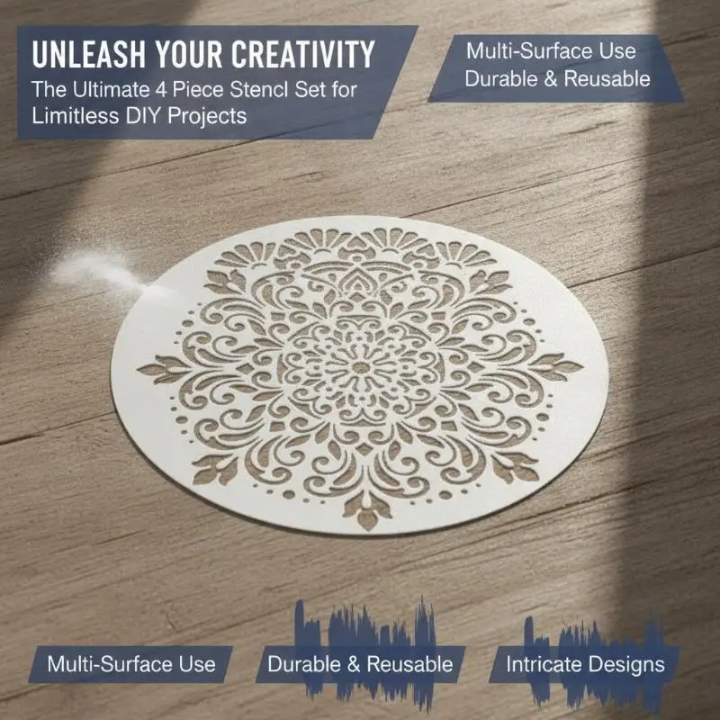 @*4PCS Kids Safe Round Mandala Stencils DIY Painting Templates for Wall Wood Fabric Craft Activity
