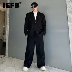 IEFB Niche Design Men's Two-piece Hand Beading Single Breasted Loose Male Blazers Straight Wide Leg Suit Pants Male Sets 9C7935