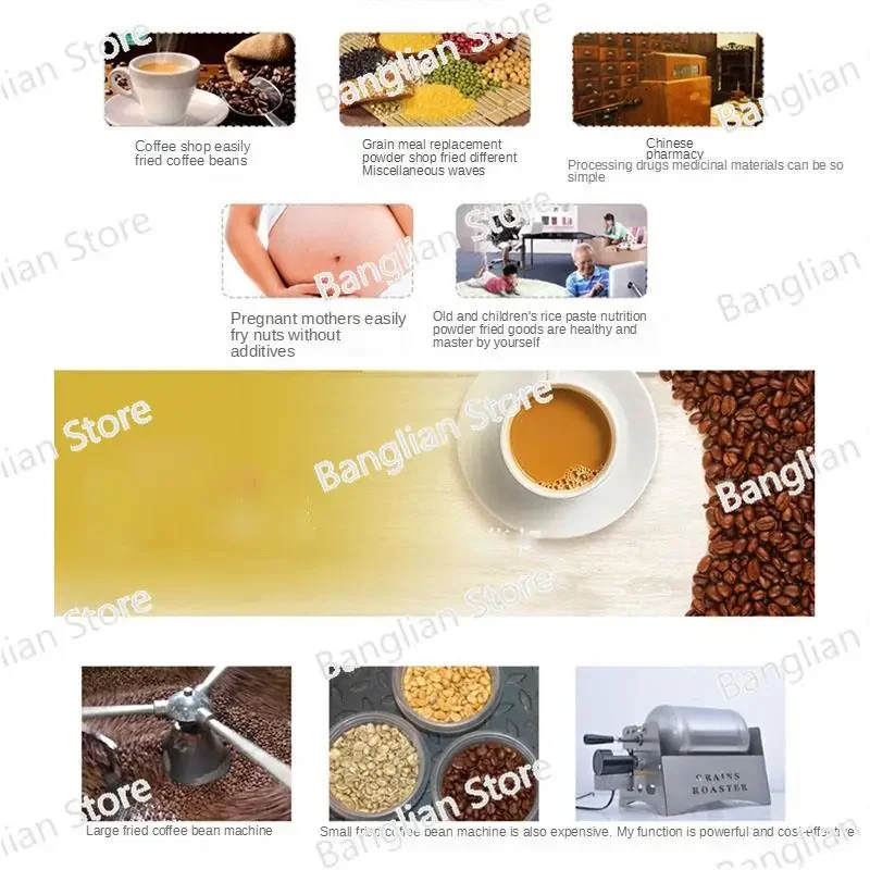 1800W Electric Coffee Beans Home Coffee Roaster Machine Roasting Sesame Peanut Melon Seeds Baking Tools Grain Drying