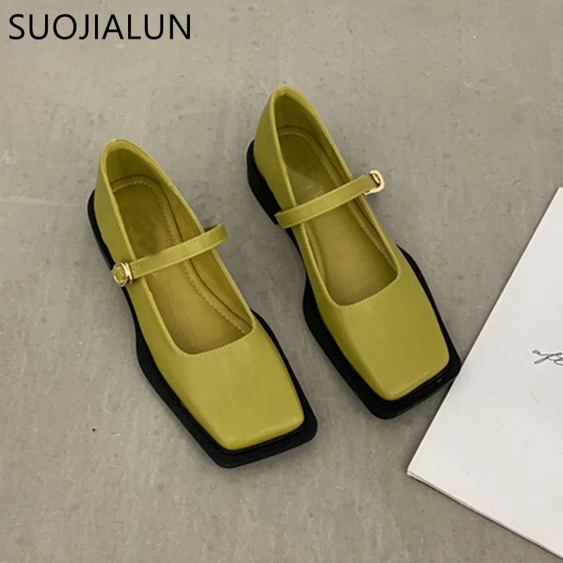 SUOJIALUN 2022 Autumn  Flat Heel Women Loafer Shoes Fahion Square Toe Slip On Shallow Ballerina Shoes Female Ballet Zapatos Muje