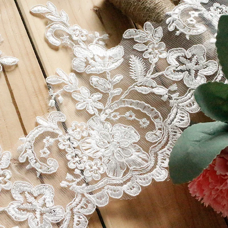 Off White Lace Trim High Quality Wedding Lace Fabric Handmade DIY Clothes Accessories 16cm Wide 1yard/lot