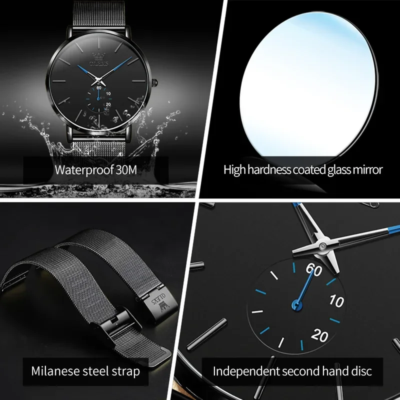 Olevs 9954 new fashion ultra thin quartz watch men stainless steel mesh strap warterproof simple mens watches Relogio Mascul