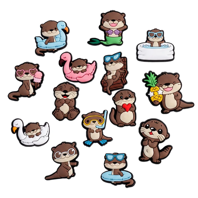 14-100Pcs Lovely Vacation Otters PVC Shoe Decorations Animal Slipper Buckle Charms DIY Children Backpack