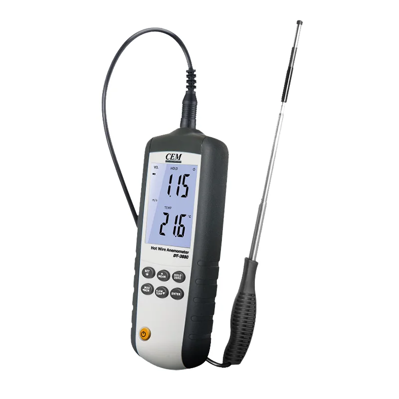 CEM DT-3880 Hot Wire Anemometer USB Interface Wind Speed Gauge Thermal Sensor Portable Handle LCD Display Industry 0.01m/s