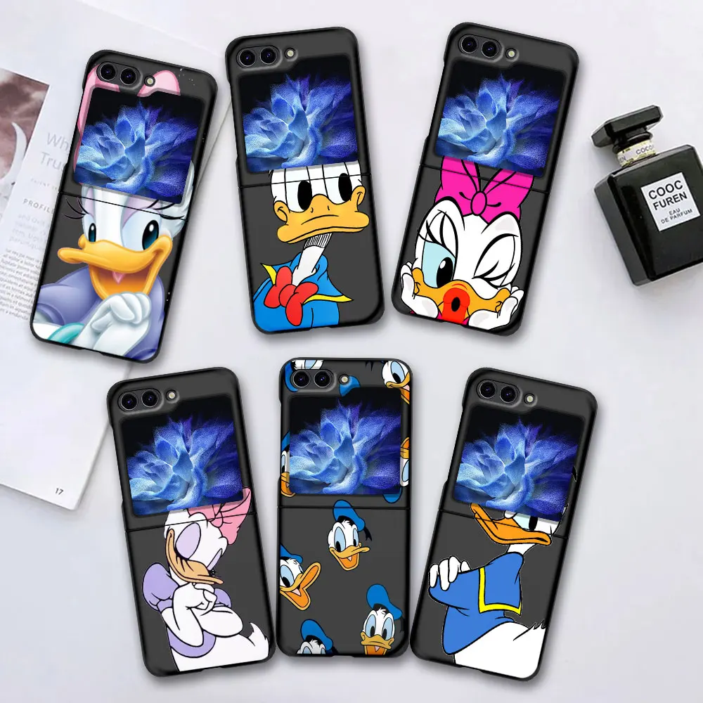 Donald Daisy Duck Cute Case for Samsung Galaxy Z Flip 6 5 Black Hard Cover Flip6 Flip5 Mobile Phone Shell Zflip6 Zflip5 Funda