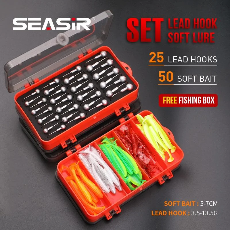 

SEASIR 76 Pcs Fishing Set Lead hook soft bait Mixed Plastic box Waterproof Lure bait Fishing Tackle Accessories