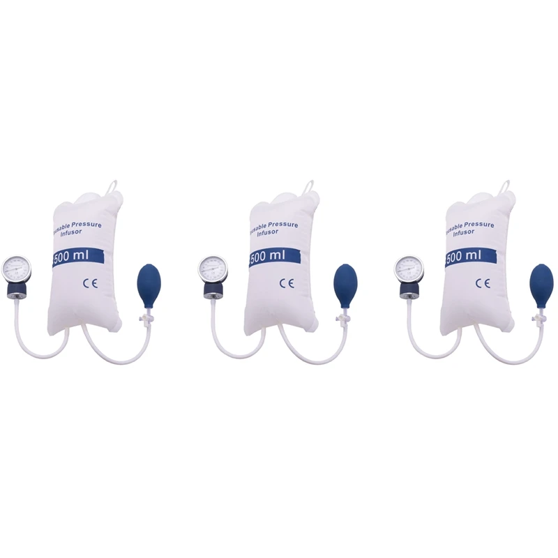 

3X Infusion Pump Pressure Bag 500Ml With Gauge And Hand Pump Ball Reusable Pressure Infusion Bag