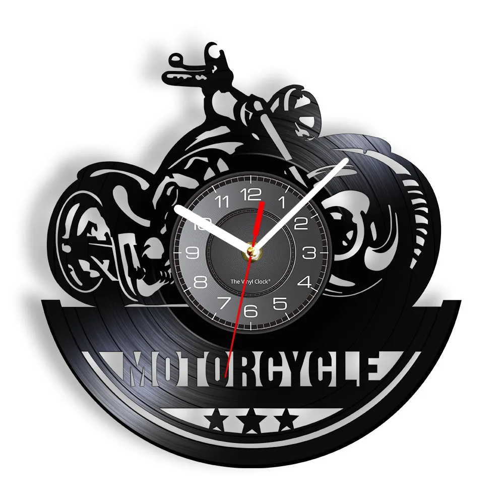 American Classic Motorcycle Wall Art Wall Clock Garage Sign Motorbike Vintage Vinyl Record Wall Clock Man Cave Decor Bikers Gift