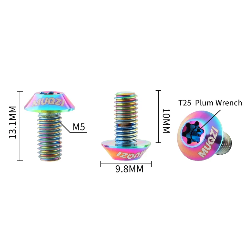MUQZI 6PCS Titanium Screw M5 x 10mm Bike Disc Brake Rotor Bolts MTB Bicycle Ultralight Titanium Alloy T25 Torx Rotor Bolts