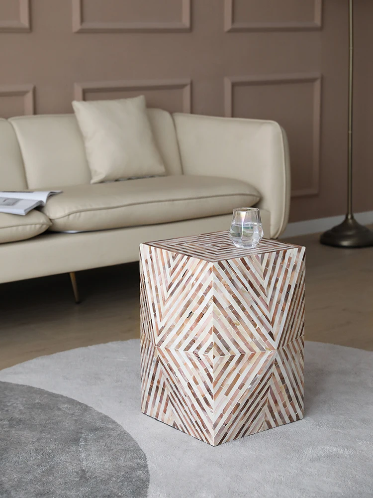 Furniture Luxury Natural Shell Coffee Table Retro Design Art Style Living Room Sofa Side Square Corner Tables Decoration