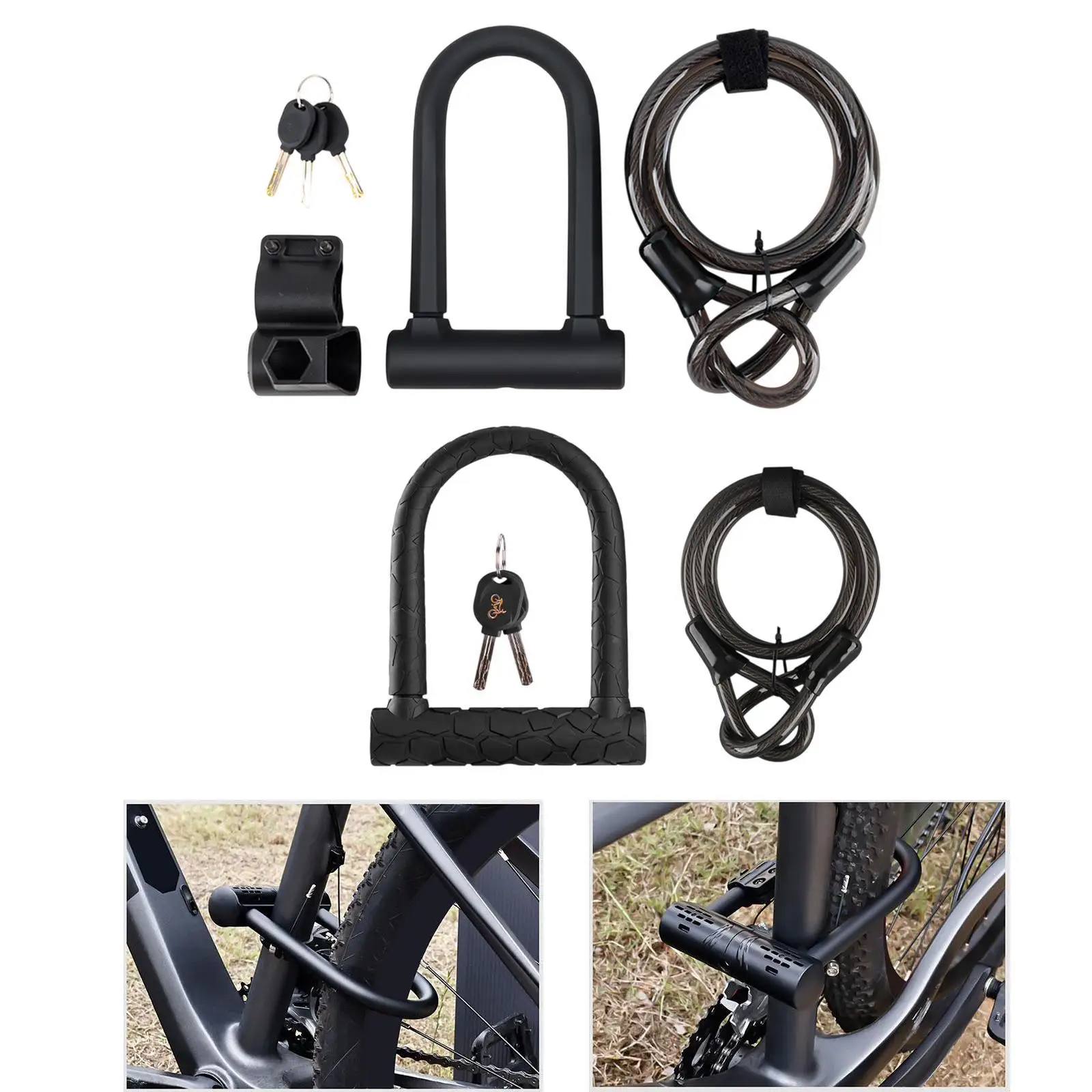 قفل U للدراجة متعدد الأغراض مقاوم للخدش وسهل الاستخدام مع كابل أمان 3.94 قدم للدراجات الجبلية والدراجات الكهربائية ودراجات الطرق #3