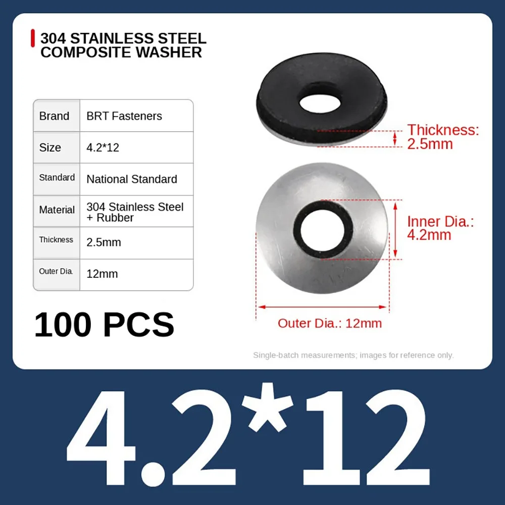 1Set 304 Stainless Steel Stainless Steel Sealing Washer Rubber M4.2 M4.8 M5.5 M6.3 M8 M10 M12 Waterproof Compound Gasket