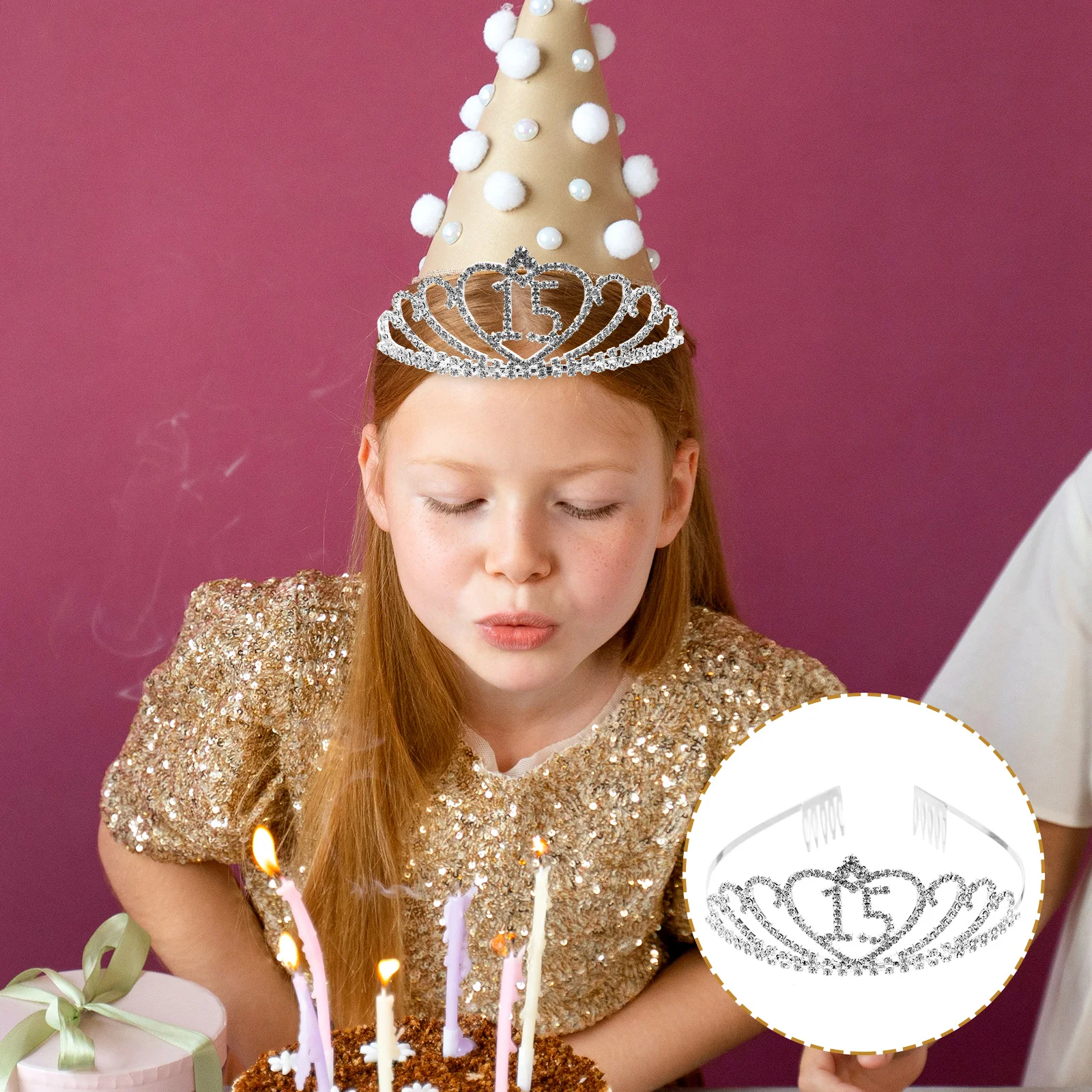 

1Pcs Birthday Crown Headband Hollow Alloy Rhinestone Inlay Silver Hair Clasp Comb Party 15th Celebration Birthday Headband