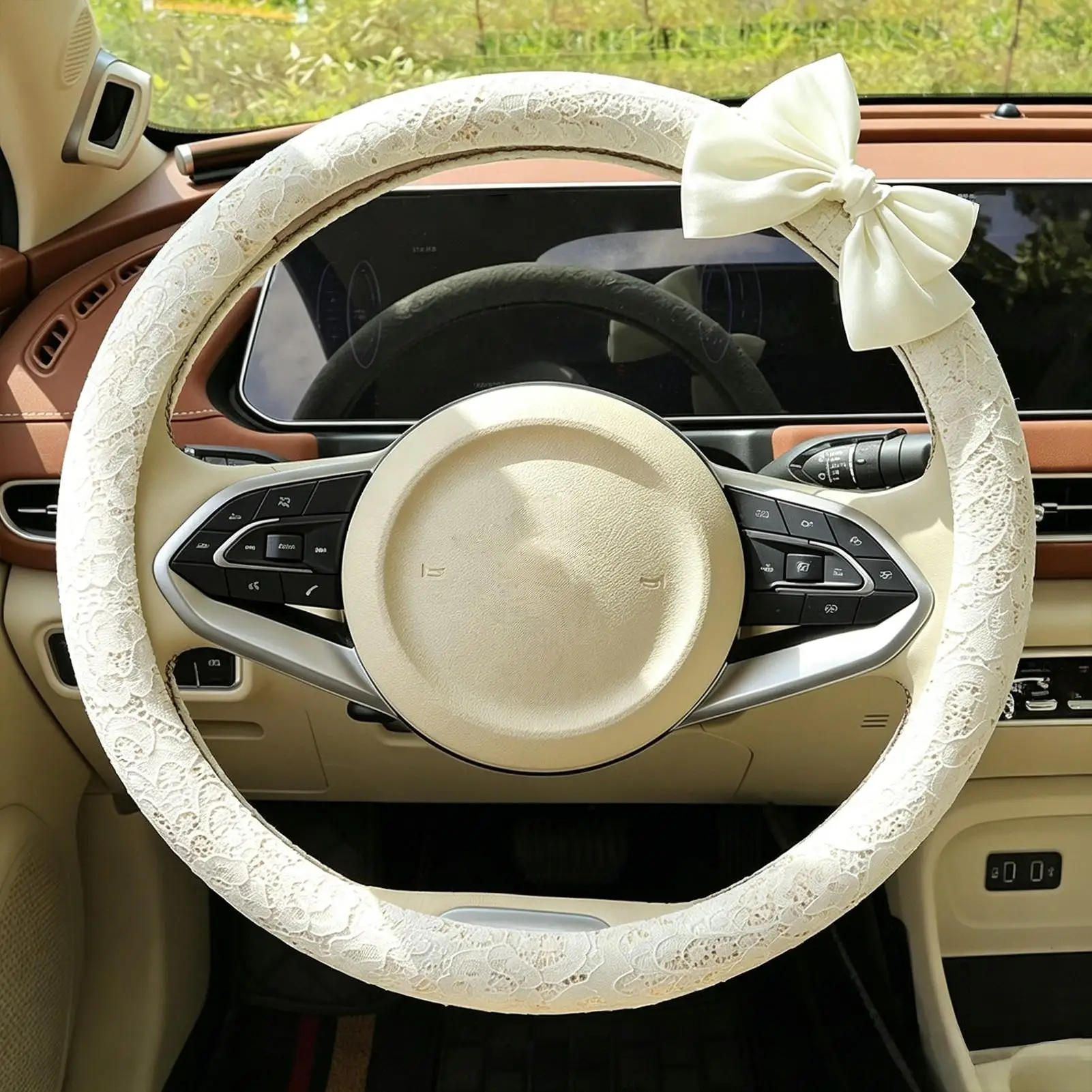 Steering Wheel Cover 15 Inches Lace Pattern Interior Protector Steering Cover With Bow For SUV Truck Road Trip Daily Commute view 5