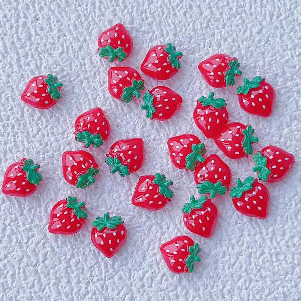 20pcs New Cute Mini Strawberry Nail Art Charm 3D Resin Flatback Fruit Figurine Nail Crafts DIY Manicure Hairwear Accessories