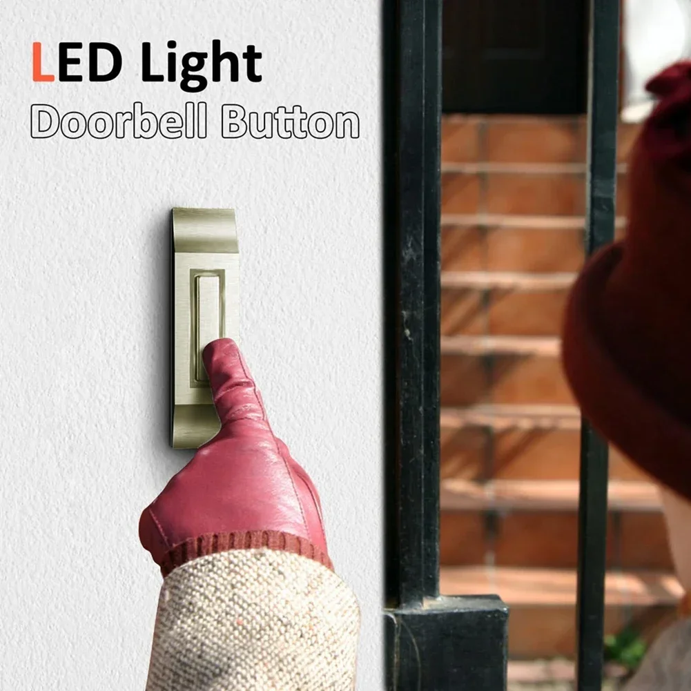 1PCS Wired  Lighted Doorbell Button Home Doorbell Switch Wall Button With Indicator Antique Brass Rectangular Door Bell Button