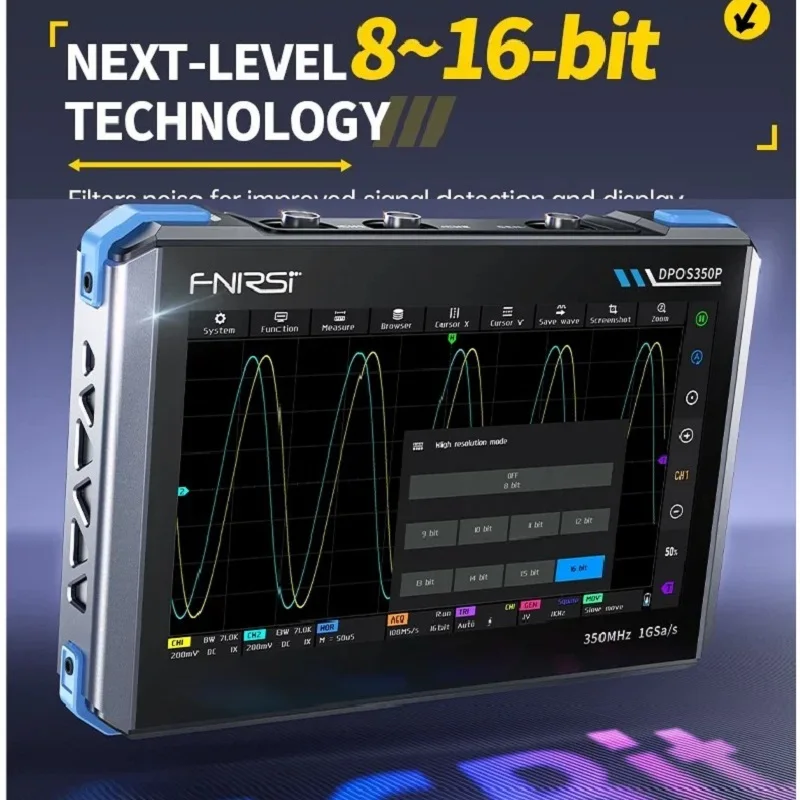 FNIRSI DPOS350P 4-in-1 350Mhz 1GSa/s Flat Panel Oscilloscope Signal Generator Spectrum Analyzer Frequency Touch Screen 7 Inches