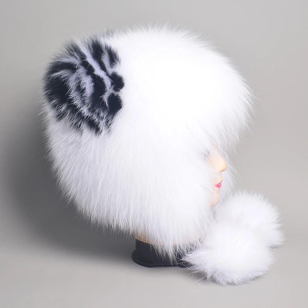 Winter Hat Woman Warm Cat Ushanka Balaclava Russian Fox Fur Trapper Women Bomber Hats Luxury Furry Snow Cap Earflap Fox Fur Hat