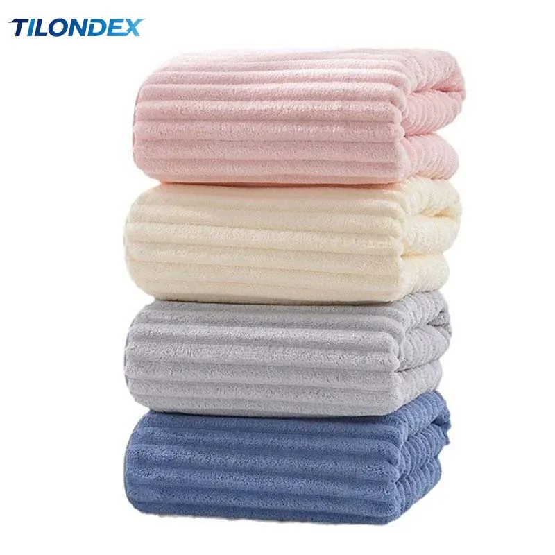 TILONDEX 30x60cm Striped Coral Fleece Hand Towel Super Soft Absorbent Quick Dry for Bathroom Kitchen Daily Use