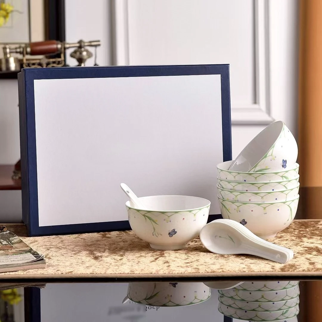

New European style ceramic plate and bowl set, luxurious household bowls, spoons, plates, coffee cups