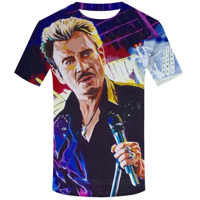 

Summer Casual Streetwear Sleeve Fashion Casual Hot T-shirt Johnny Hallyday 3D Print T-shirt Unisex