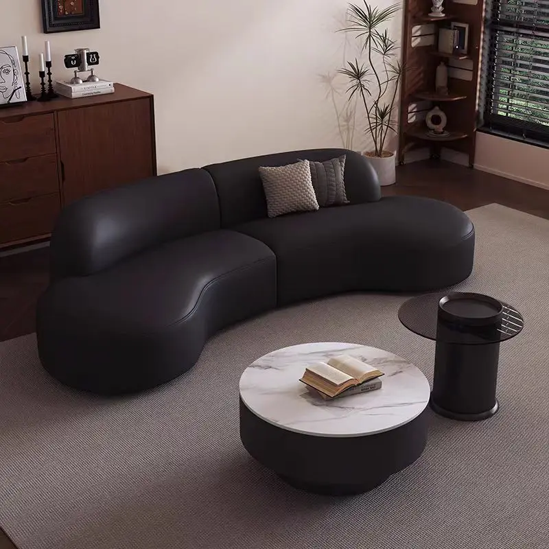 2025 Hot Minimalist Luxury Black Juego De Sofas Para Sala Three-Seat Sofa Set Furniture Couch Living Room  Boucle Curved Sofa