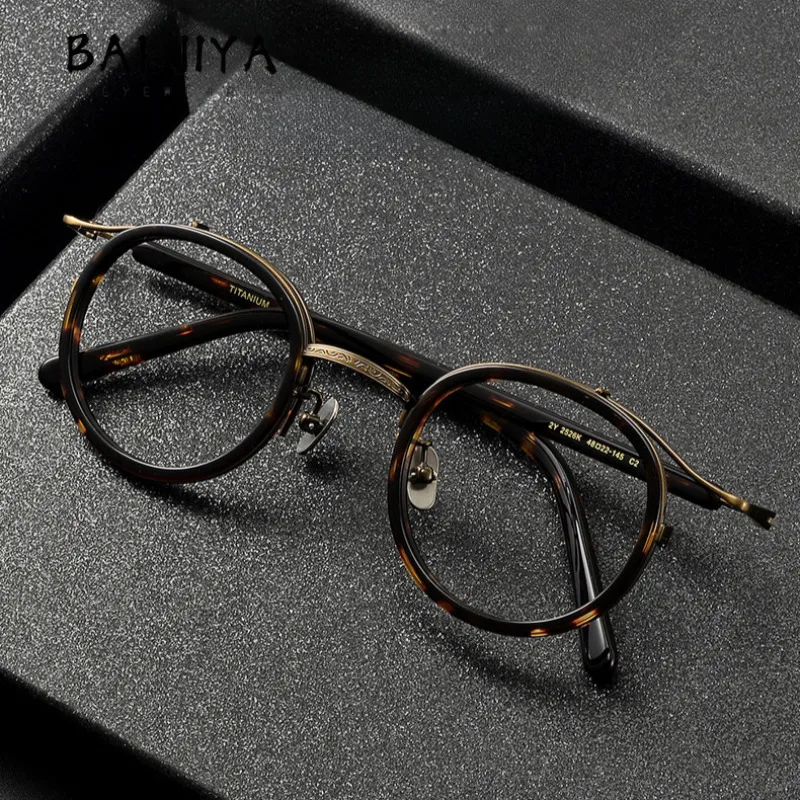 Vintage Handmade Acetate Glasses Frame Men Women Japanese Round Ultralight Pure Titanium Large Face Myopia Full Eyeglass Eyewear