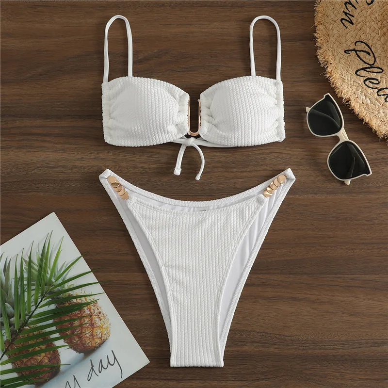 

White Swimsuit Women Bathing Suit Bandeau Bikini 2024 Biquinis Feminino Swimwear High Waist Bikini Set Beachwear Sexy Bikinis