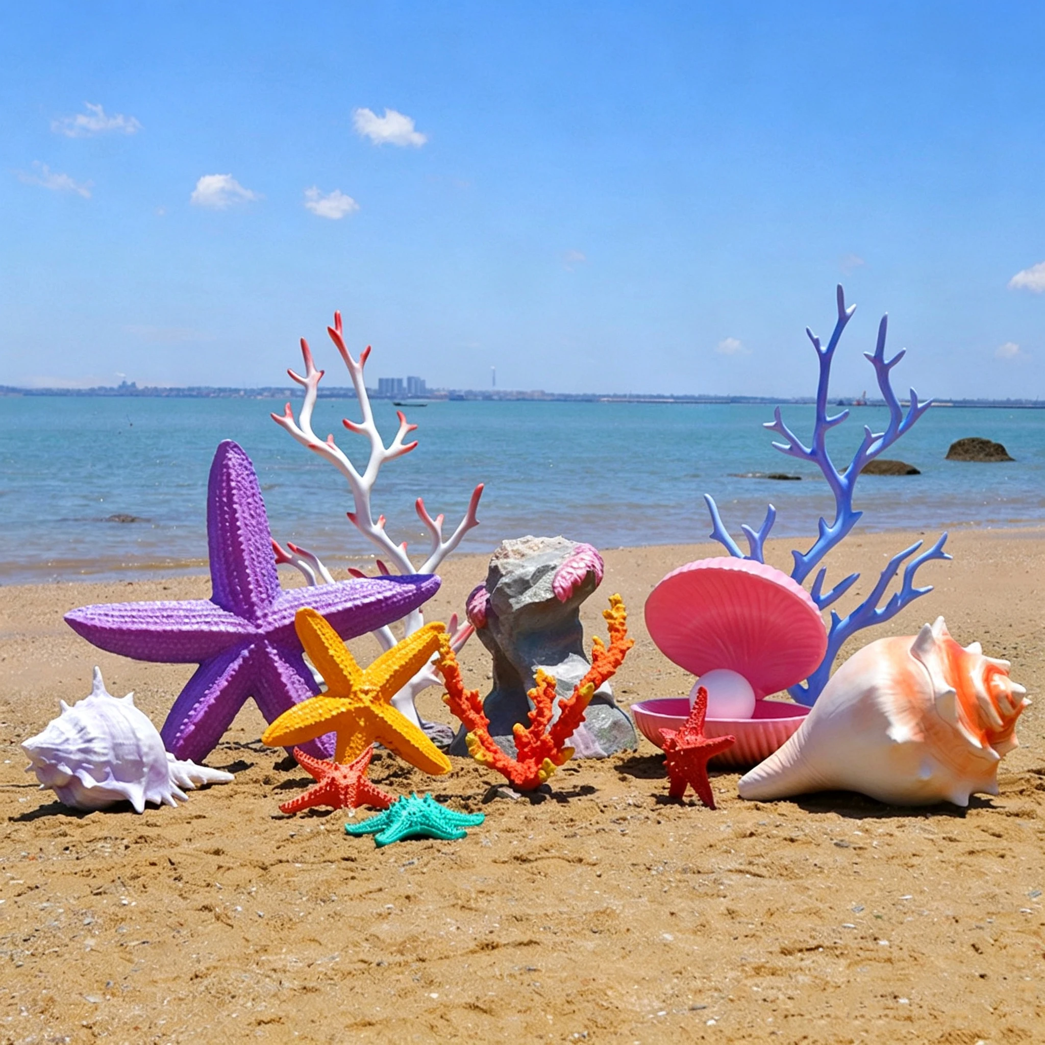 Realistic Fiberglass Ocean Animal Statue Set Starfish Seashell Coral Sculpture for Outdoor Beach Underwater Garden Decor